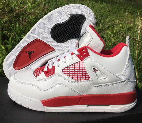 Womens Air Jordan Retro 4 White Red Outlet Store